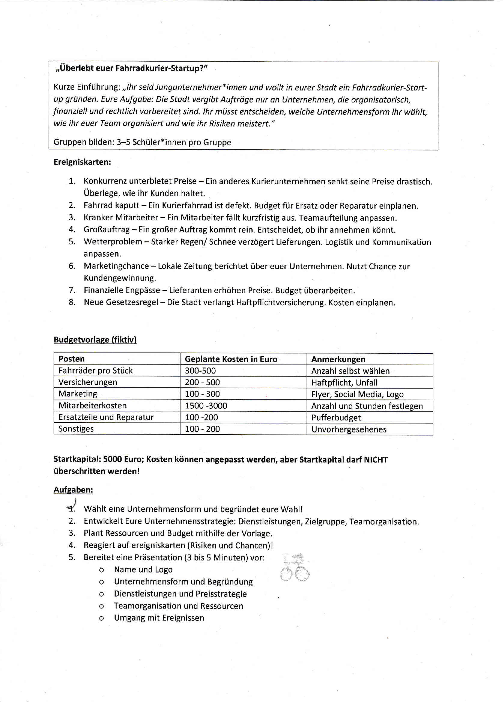 Unsere Aufgabe die uns ausgehändigt wurde.